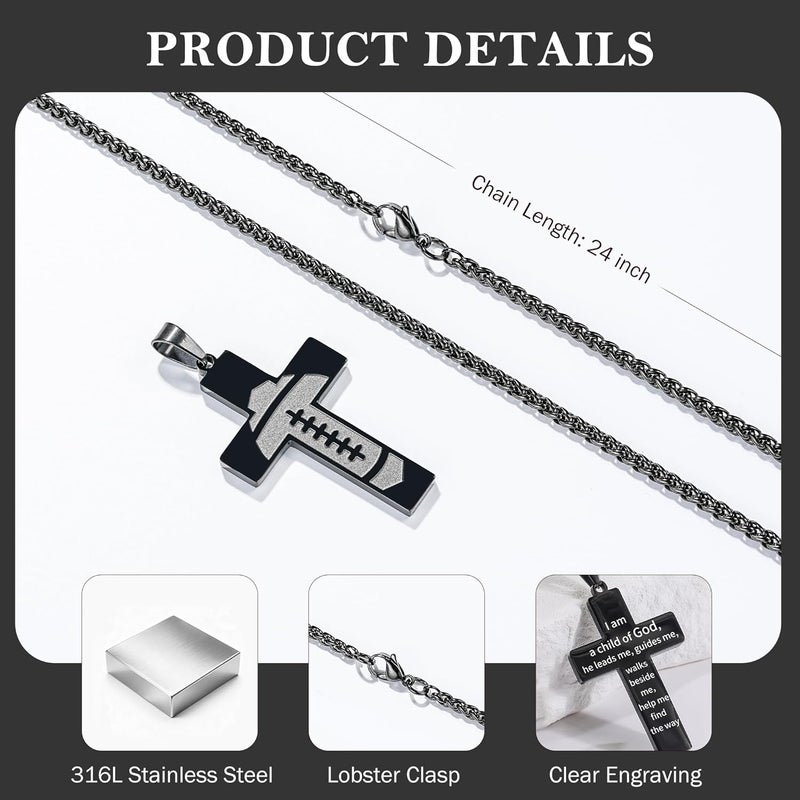 GLITTO Store Football Cross Necklace for Kids Teen Boys - Inspirational Bible Verse Religious Christian Gift - Image 5